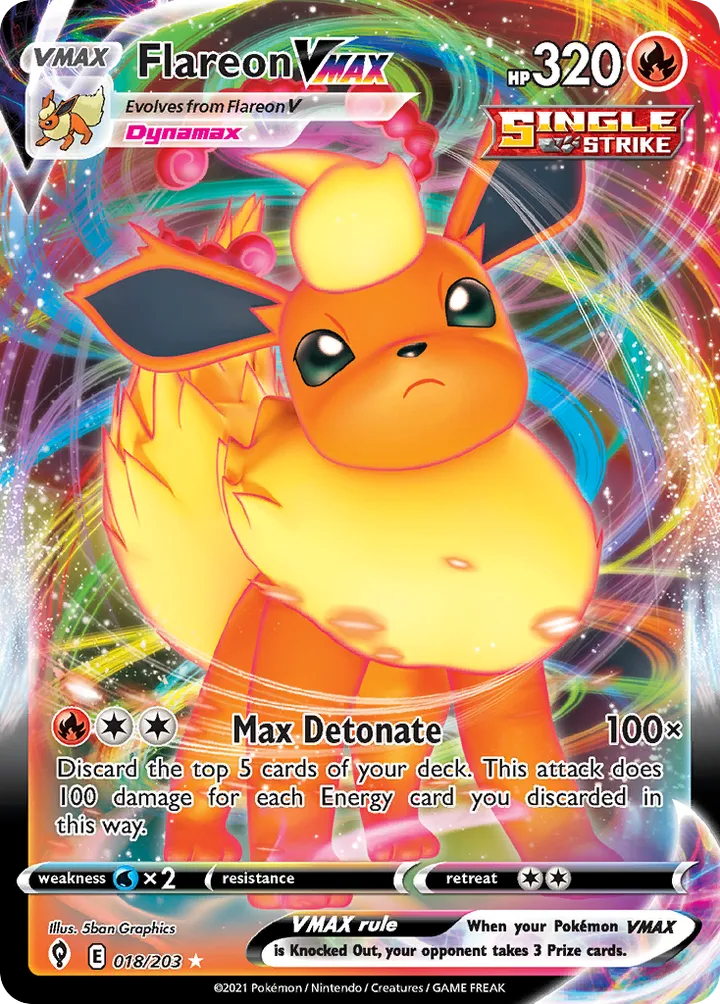 Sword & Shield—Evolving Skies 영어판 Flareon VMAX 18 카드 앞면