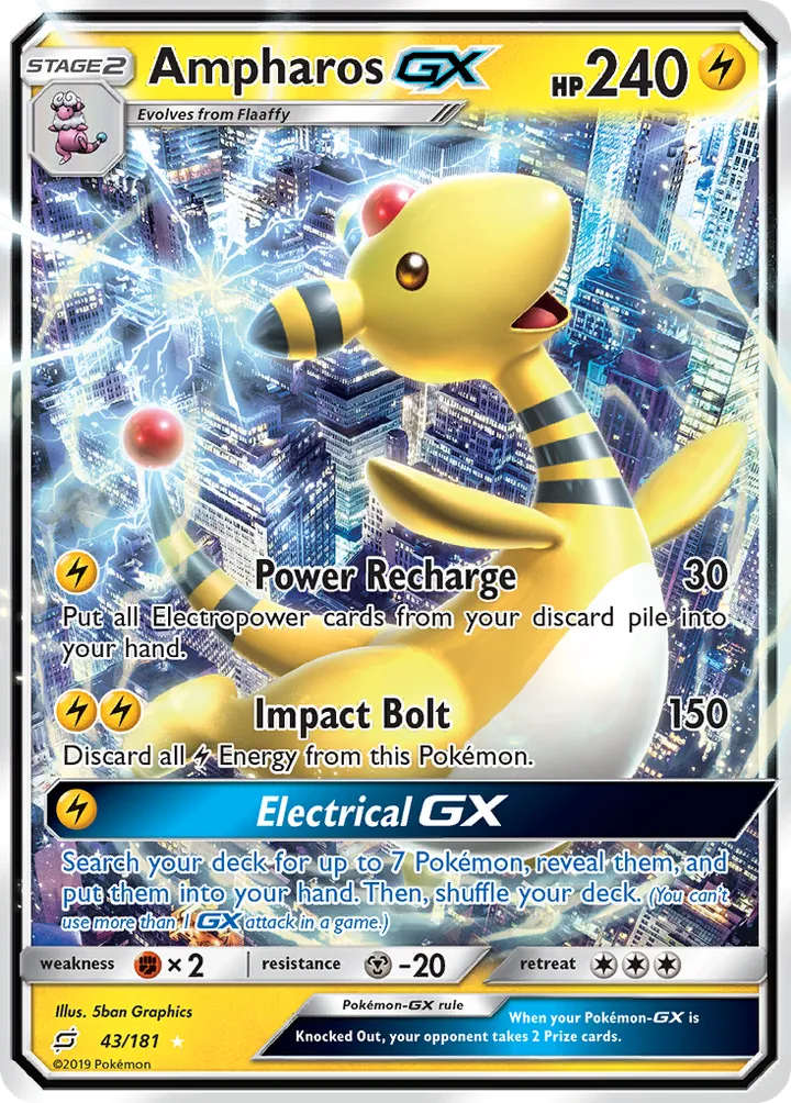 Sun & Moon—Team Up 英語版 Ampharos-GX 43 カード表面