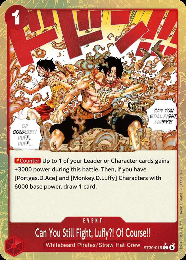 Luffy & Ace 영어판 Can You Still Fight, Luffy?! Of Course!! ST30-016 · 패럴렐 카드 앞면