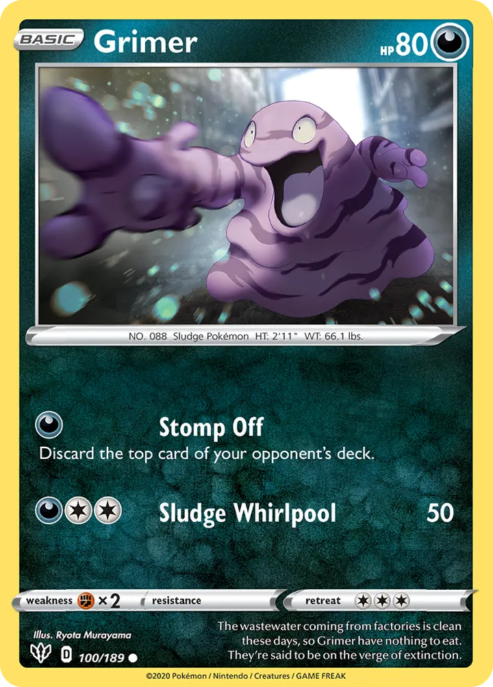 Front of Grimer 100, Sword & Shield—Darkness Ablaze English