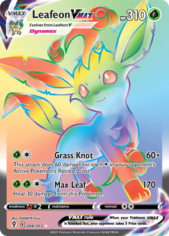 Sword & Shield—Evolving Skies 영어판 Leafeon VMAX 204 카드 앞면