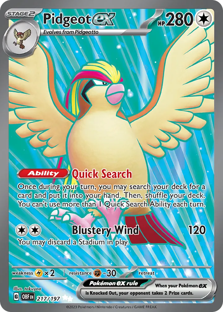 Scarlet & Violet—Obsidian Flames 영어판 Pidgeot ex 217 카드 앞면