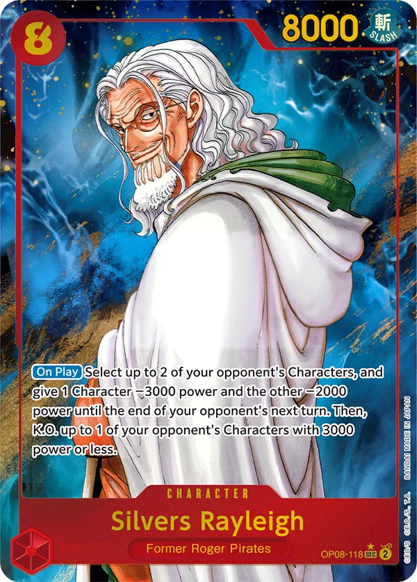 Two Legends 영어판 Silvers Rayleigh OP08-118 · 패럴렐 카드 앞면