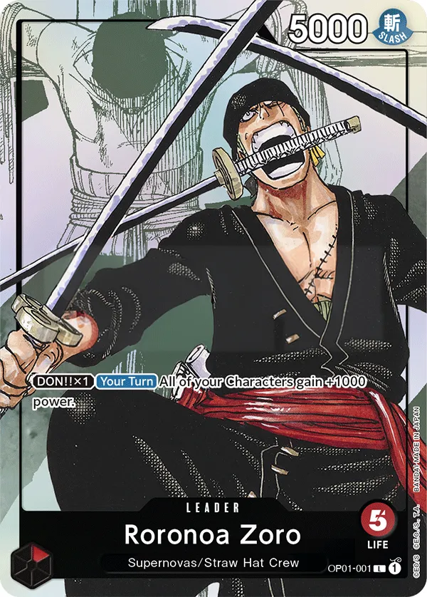 Romance Dawn 영어판 Roronoa Zoro OP01-001 · 패럴렐 2 카드 앞면
