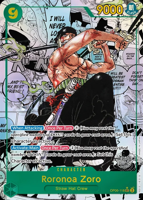 Wings of the Captain 영어판 Roronoa Zoro OP06-118 · 패럴렐 2 카드 앞면