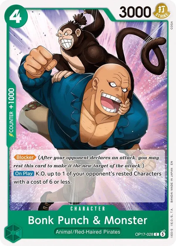 The World's Strongest Warriors 英語版 Bonk Punch & Monster OP17-028 カード表面