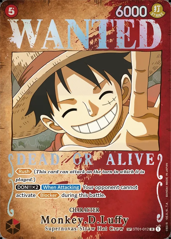 Straw Hat Crew 英語版 Monkey.D.Luffy ST01-012 · パラレル カード表面