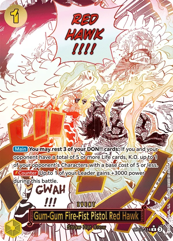 A Fist of Divine Speed 영어판 Gum-Gum Fire-Fist Pistol Red Hawk OP11-114 · 패럴렐 카드 앞면