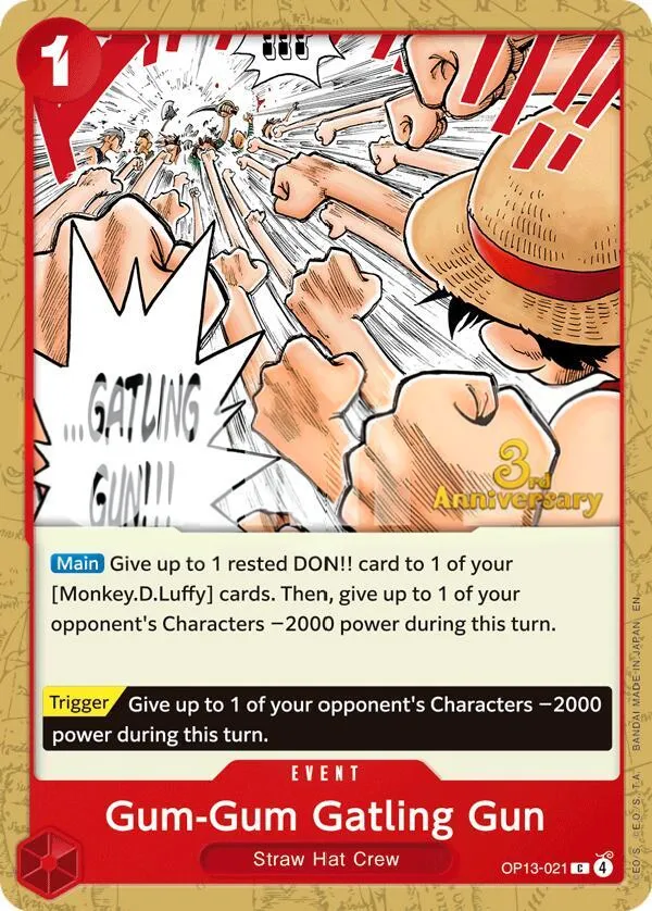 Front of Gum-Gum Gatling Gun OP13-021 · Anniversary, Carrying on His Will English