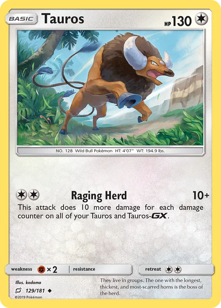 Sun & Moon—Team Up 英語版 Tauros 129 カード表面