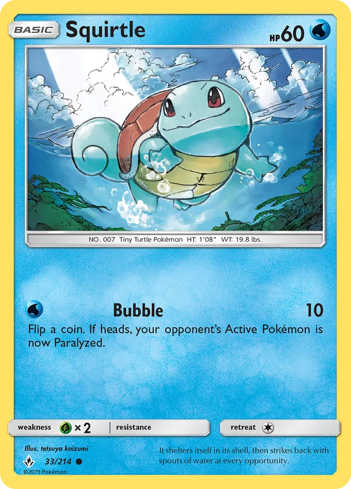 Sun & Moon—Unbroken Bonds 영어판 Squirtle 33 카드 앞면