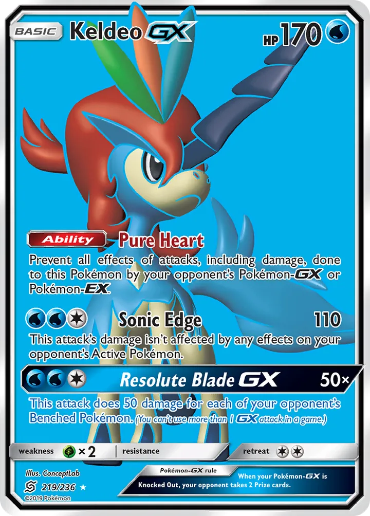 Sun & Moon—Unified Minds 영어판 Keldeo-GX 219 카드 앞면