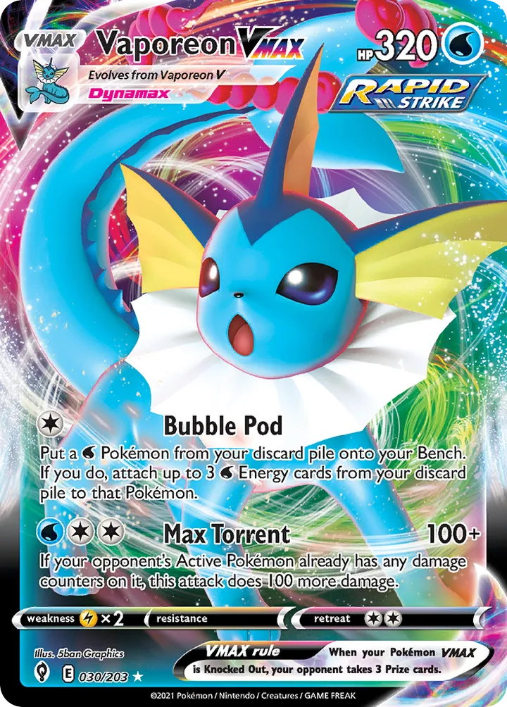 Sword & Shield—Evolving Skies 영어판 Vaporeon VMAX 30 카드 앞면
