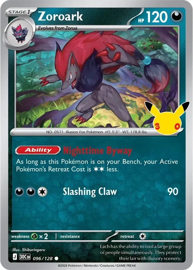 Pokémon TCG: 30th Celebration 英語版 Zoroark 96 カード表面