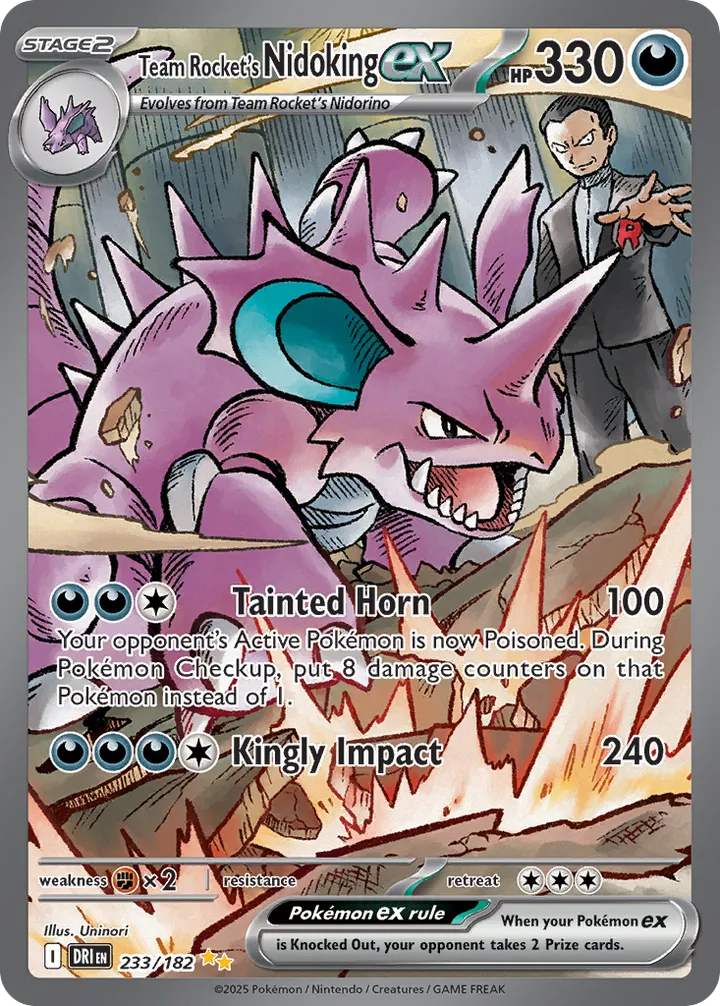Scarlet & Violet—Destined Rivals 영어판 Team Rocket's Nidoking ex 233 카드 앞면