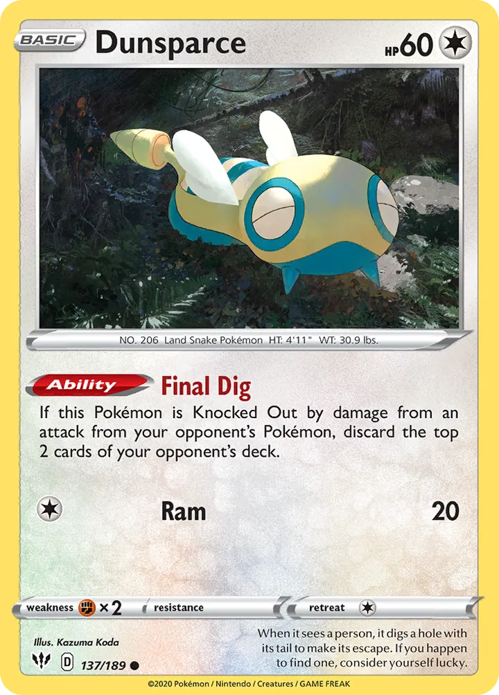 Sword & Shield—Darkness Ablaze 영어판 Dunsparce 137 카드 앞면