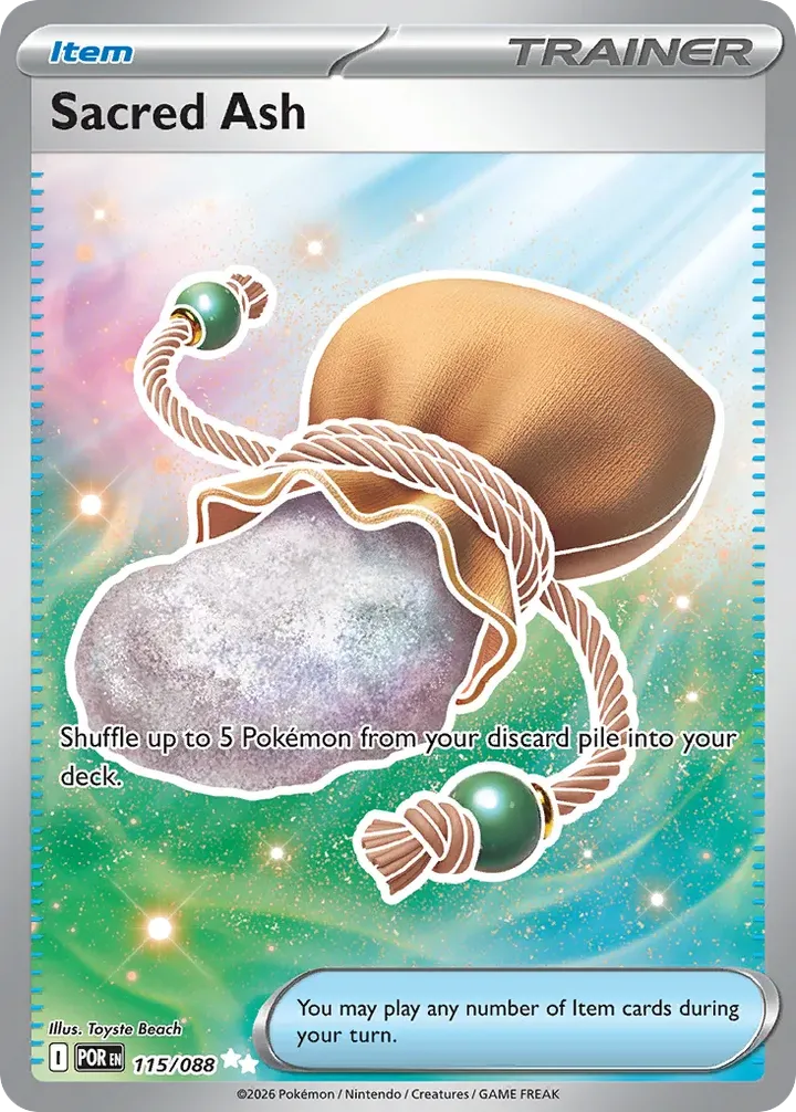 Front of Sacred Ash 115, Mega Evolution—Perfect Order English