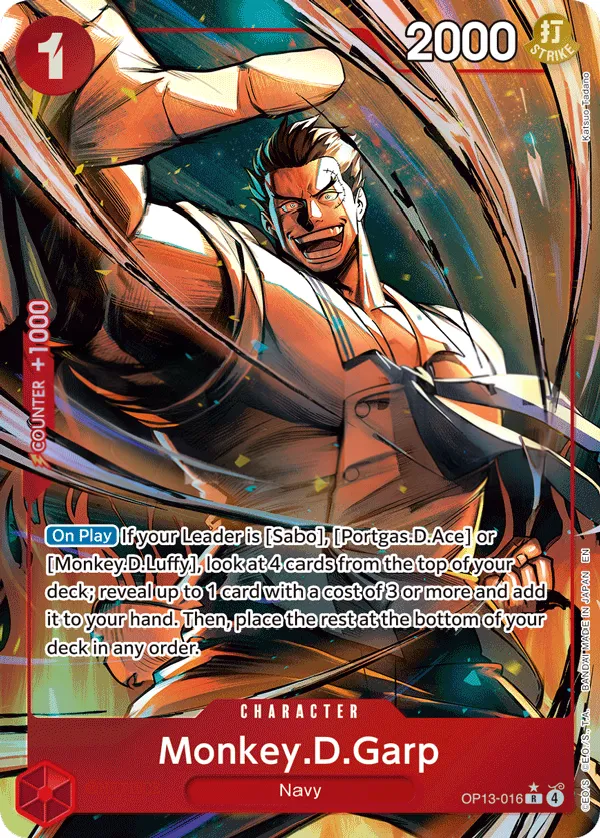 Carrying on His Will 英語版 Monkey.D.Garp OP13-016 · パラレル カード表面