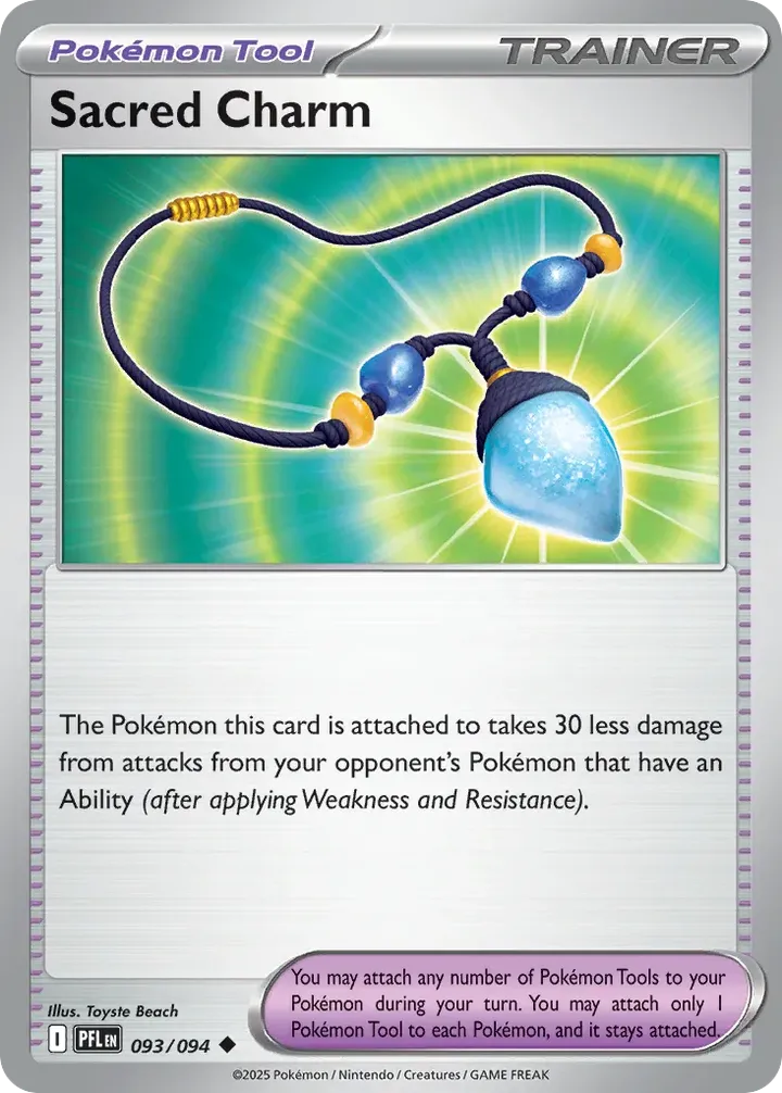 Mega Evolution—Phantasmal Flames 영어판 Sacred Charm 93 카드 앞면