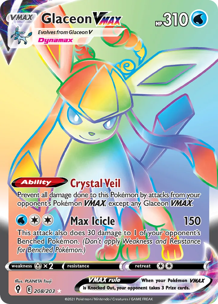 Sword & Shield—Evolving Skies 영어판 Glaceon VMAX 208 카드 앞면