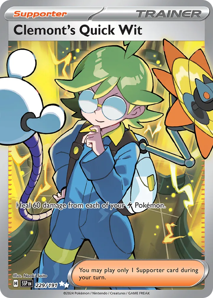 Scarlet & Violet—Surging Sparks 英語版 Clemont's Quick Wit 229 カード表面