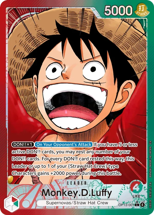 Carrying on His Will 英語版 Monkey.D.Luffy OP13-001 · パラレル カード表面
