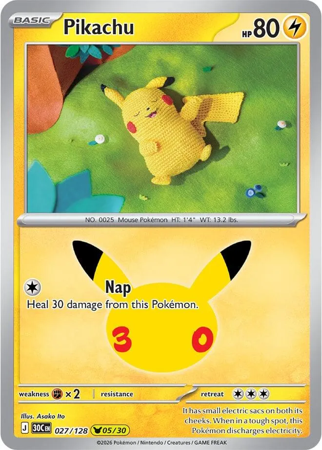 Pokémon TCG: 30th Celebration 英語版 Pikachu 27 カード表面