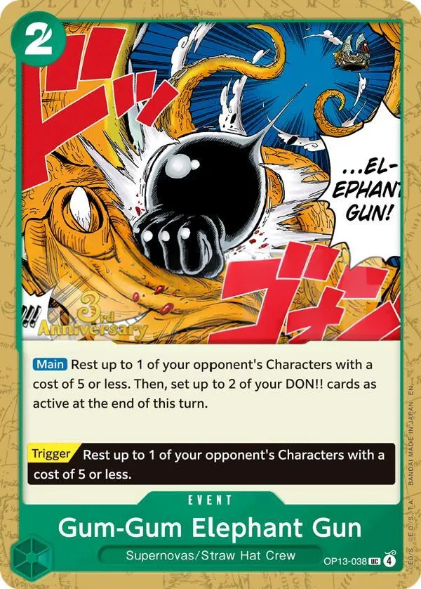 Carrying on His Will 영어판 Gum-Gum Elephant Gun OP13-038 · 기념 대회 카드 앞면