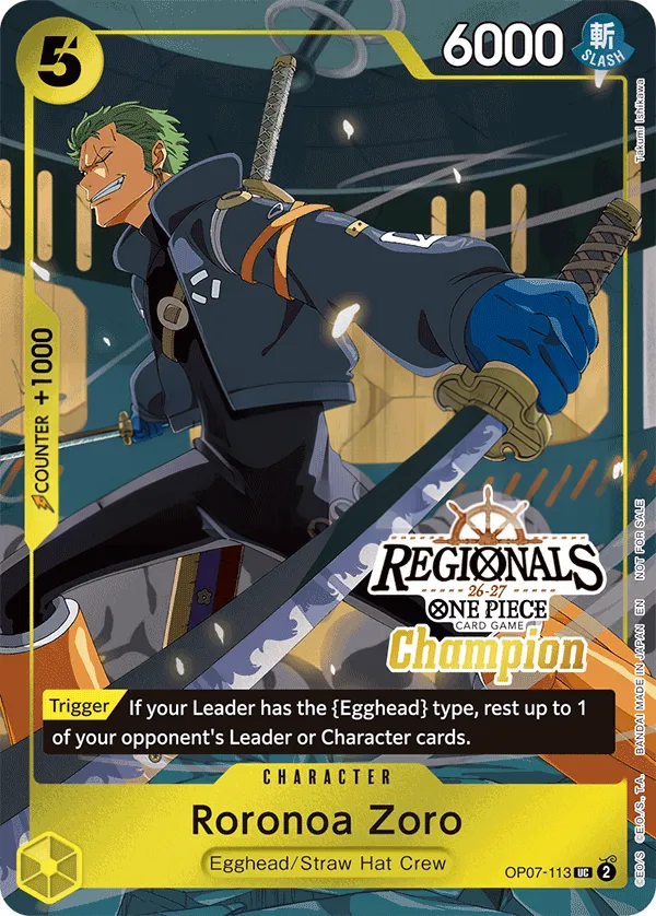 500 Years in the Future 英語版 Roronoa Zoro OP07-113 · リージョナル チャンピオン カード表面