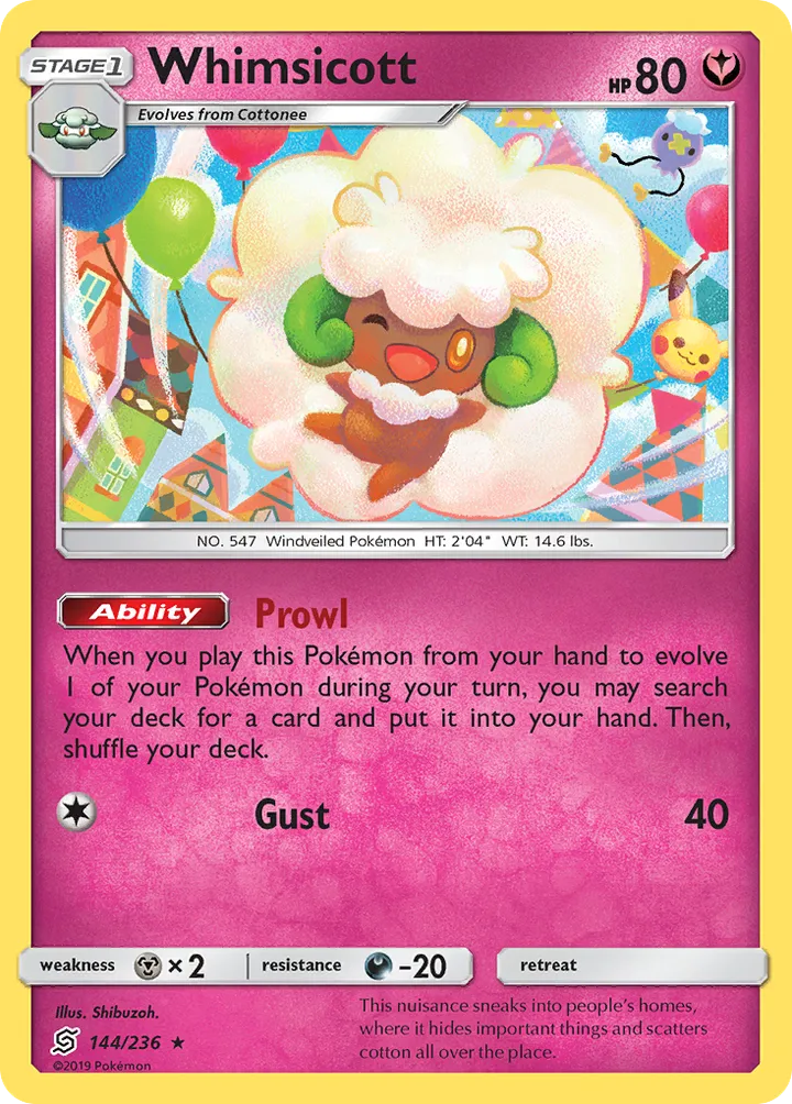 Sun & Moon—Unified Minds 영어판 Whimsicott 144 카드 앞면