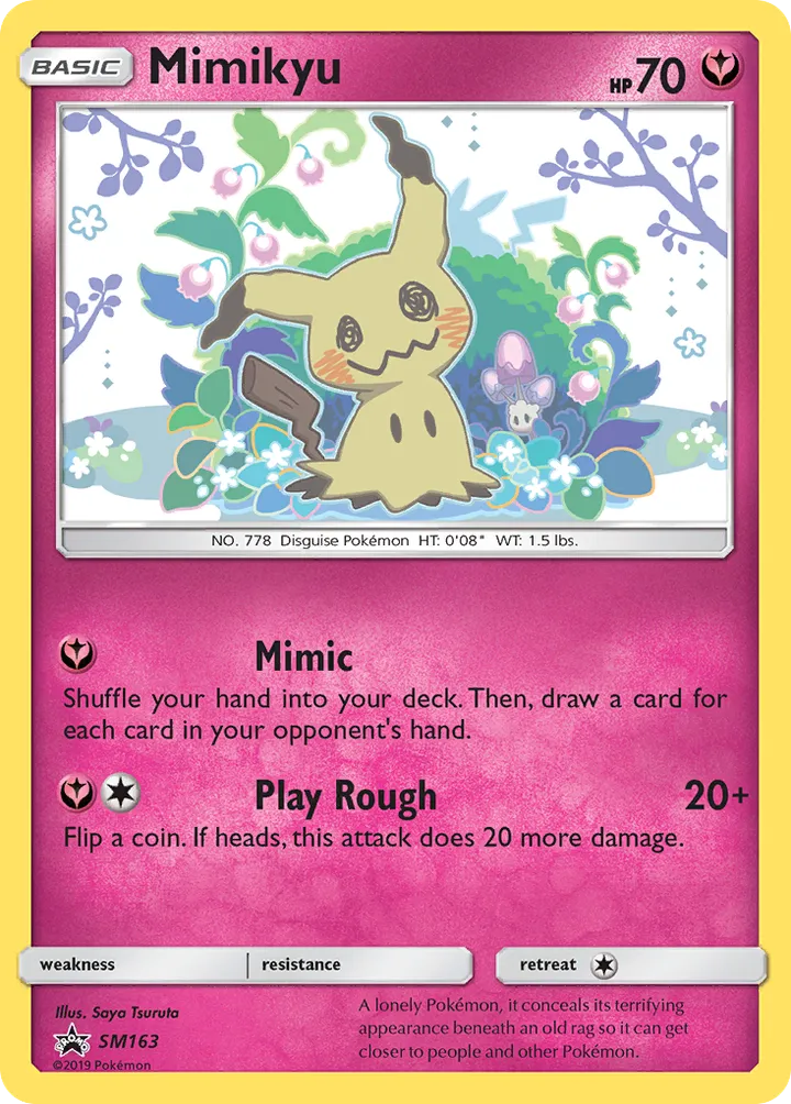Front of Mimikyu SM163, SM Black Star Promos English