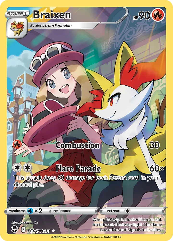 Sword & Shield—Silver Tempest 영어판 Braixen TG01 카드 앞면