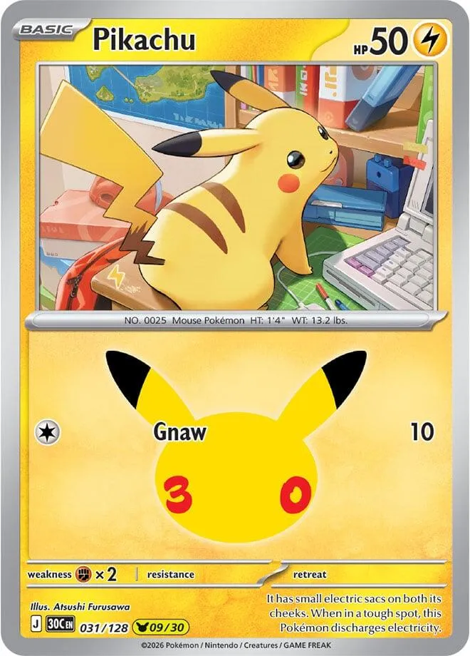 Pokémon TCG: 30th Celebration 英語版 Pikachu 31 カード表面