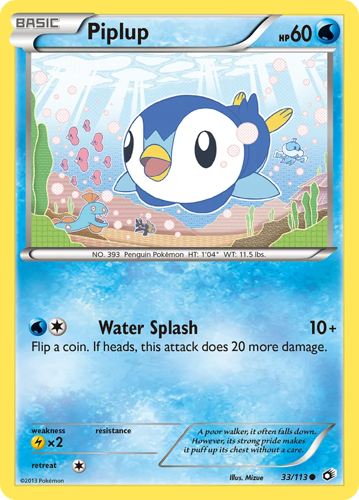 Black & White—Legendary Treasures 영어판 Piplup 33 카드 앞면
