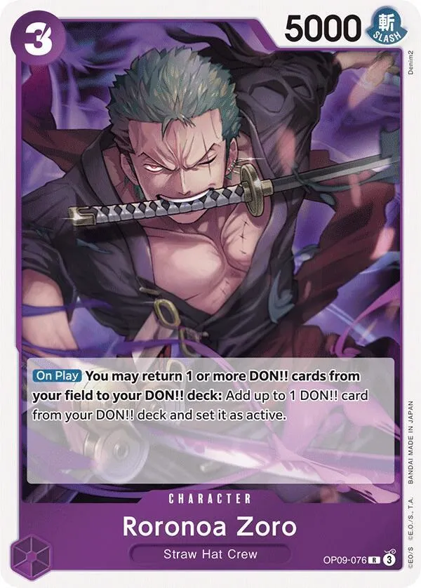 Emperors in the New World 영어판 Roronoa Zoro OP09-076 카드 앞면