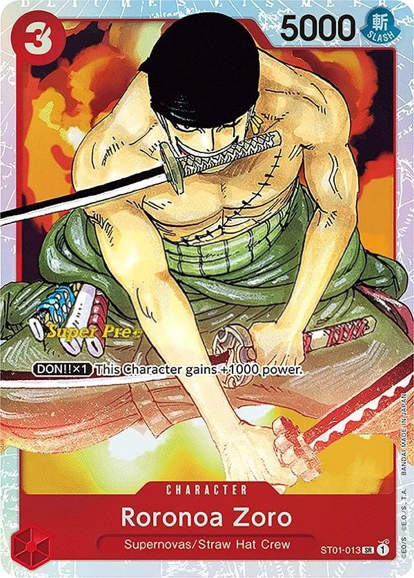 Straw Hat Crew 英語版 Roronoa Zoro ST01-013 · プレリリース カード表面