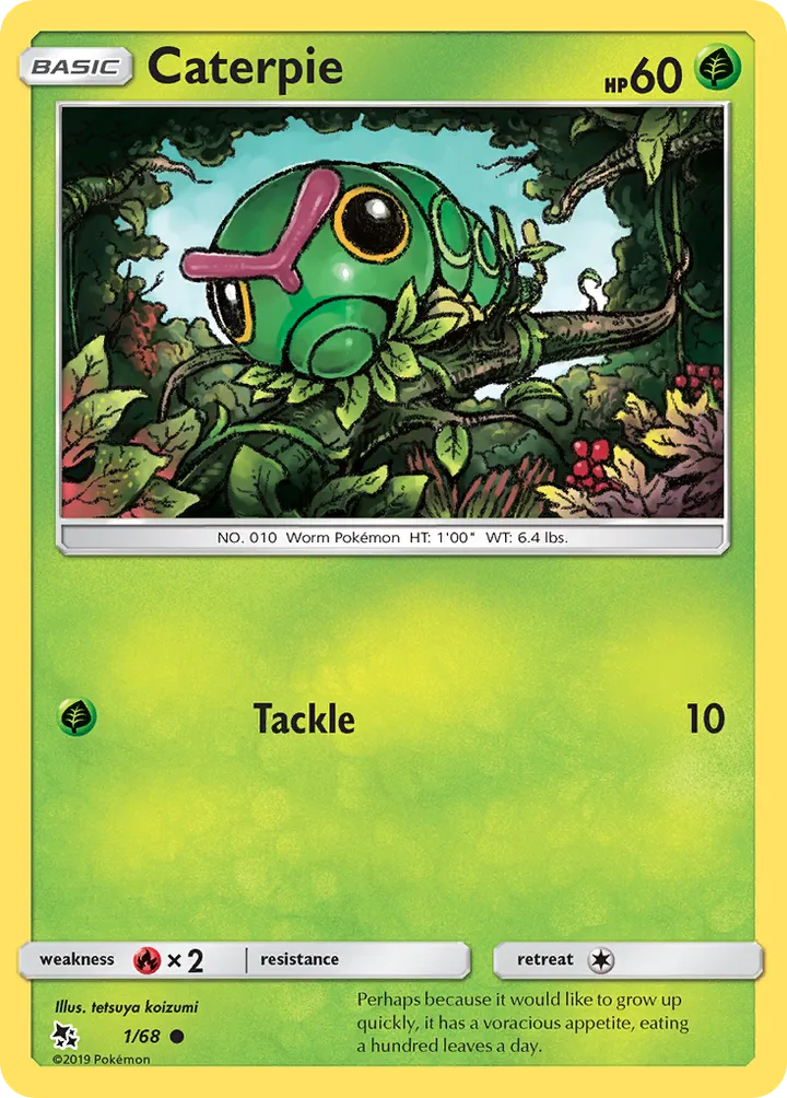 Hidden Fates 영어판 Caterpie 1 카드 앞면