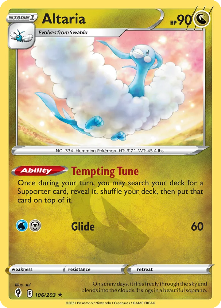Sword & Shield—Evolving Skies 영어판 Altaria 106 카드 앞면