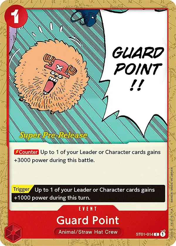 Straw Hat Crew 英語版 Guard Point ST01-014 · プレリリース カード表面