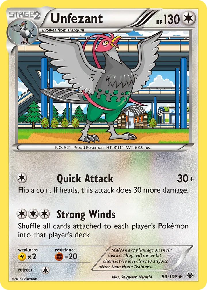 XY—Roaring Skies 영어판 Unfezant 80 카드 앞면