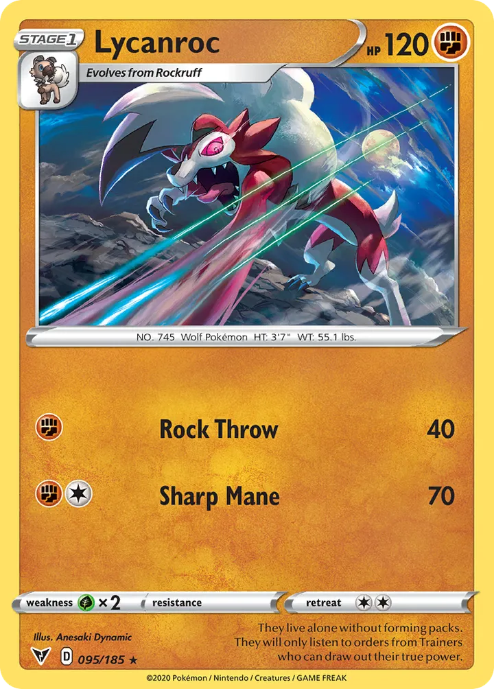 Sword & Shield—Vivid Voltage 영어판 Lycanroc 95 카드 앞면