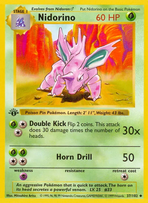 Base Set 英語版 Nidorino 37 カード表面