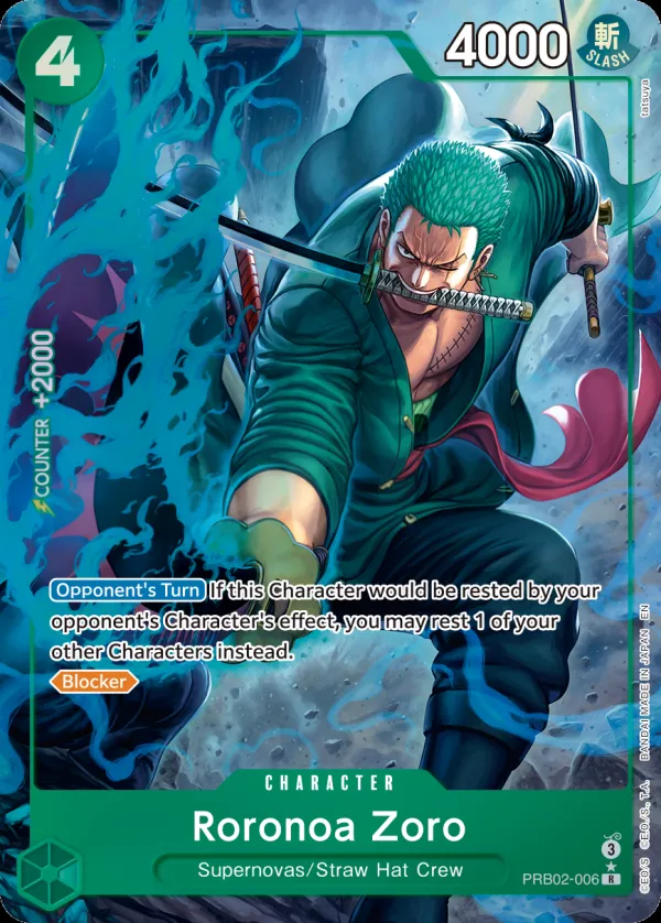 One Piece Card The Best vol.2 英語版 Roronoa Zoro PRB02-006 · パラレル カード表面