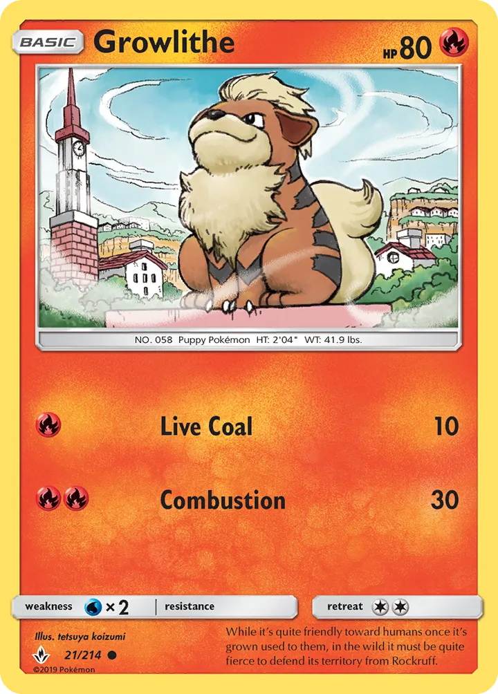 Front of Growlithe 21, Sun & Moon—Unbroken Bonds English
