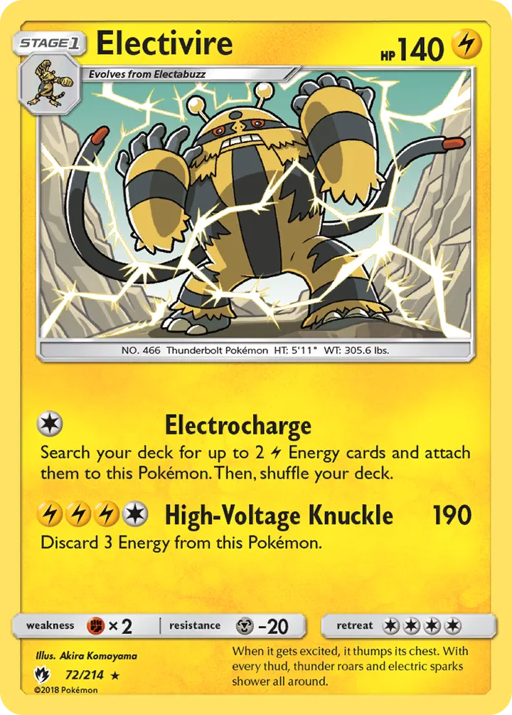 Sun & Moon—Lost Thunder 영어판 Electivire 72 카드 앞면
