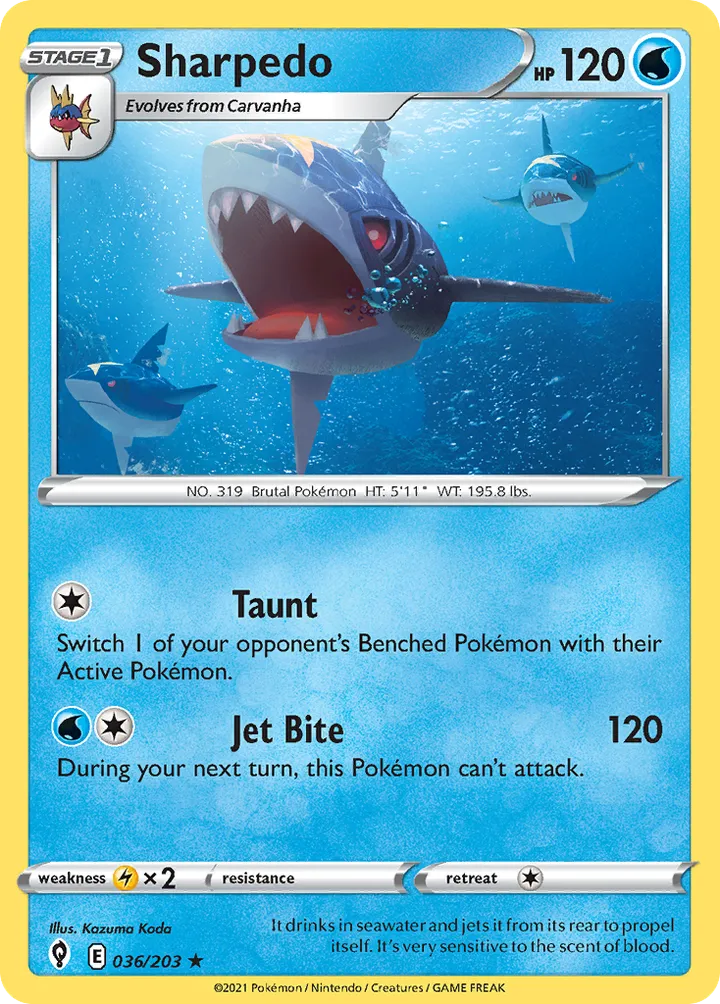 Sword & Shield—Evolving Skies 영어판 Sharpedo 36 카드 앞면