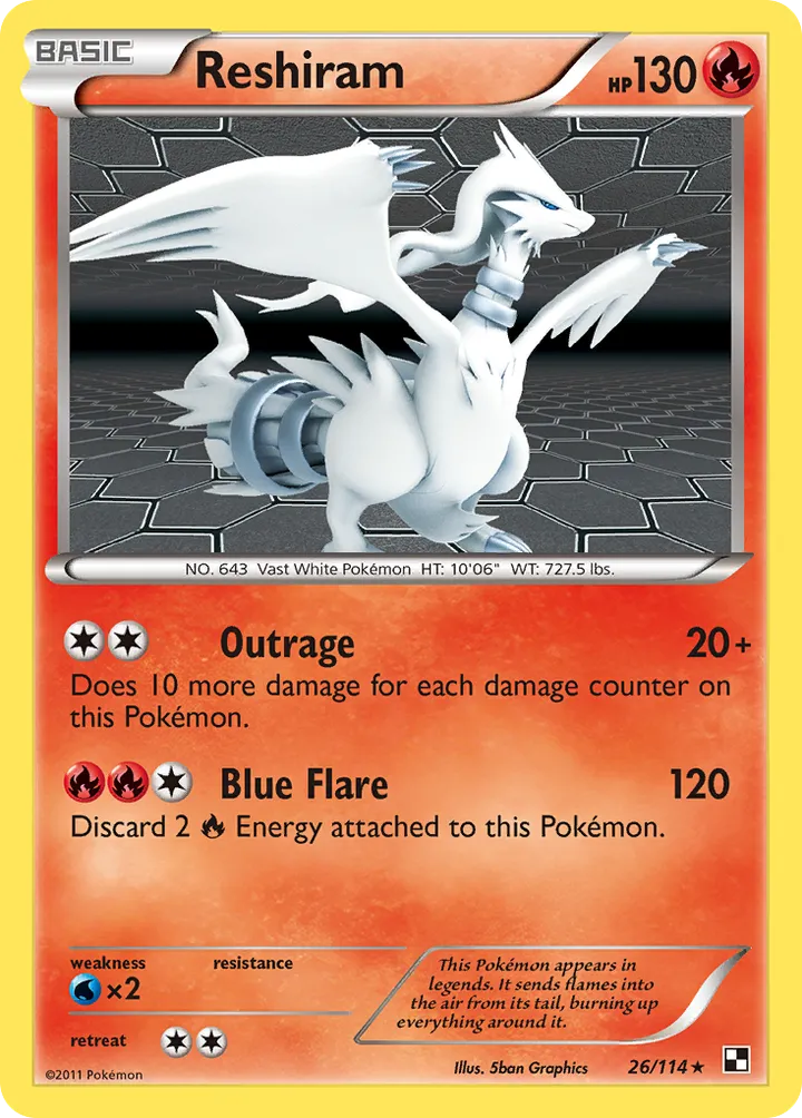Black & White 영어판 Reshiram 26 카드 앞면