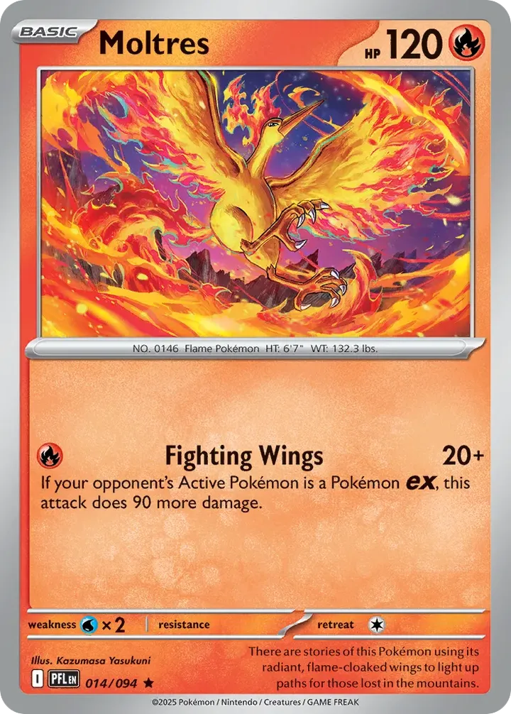 Mega Evolution—Phantasmal Flames 英語版 Moltres 14 カード表面
