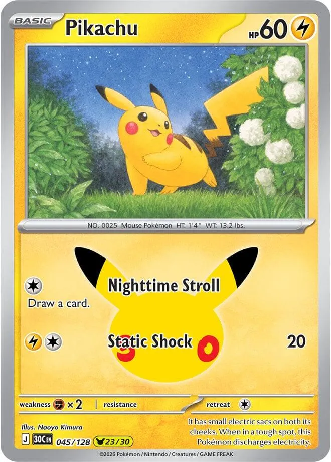 Pokémon TCG: 30th Celebration 英語版 Pikachu 45 カード表面