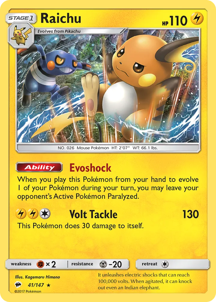 Sun & Moon—Burning Shadows 英語版 Raichu 41 カード表面